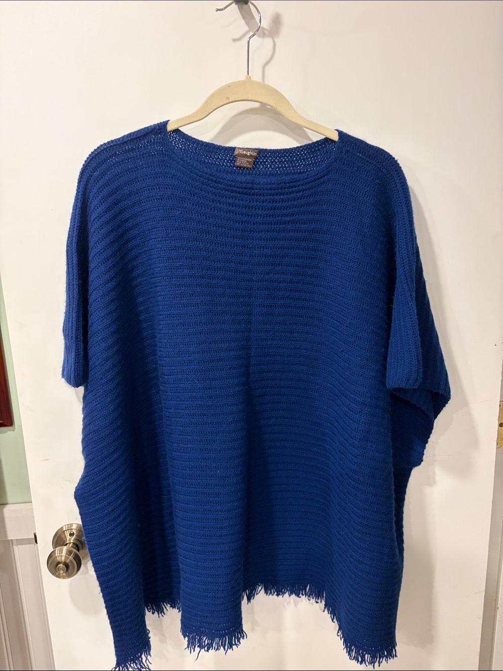 J. McLaughlin Royal Blue Knit poncho Sweater one size Cashmere and wool